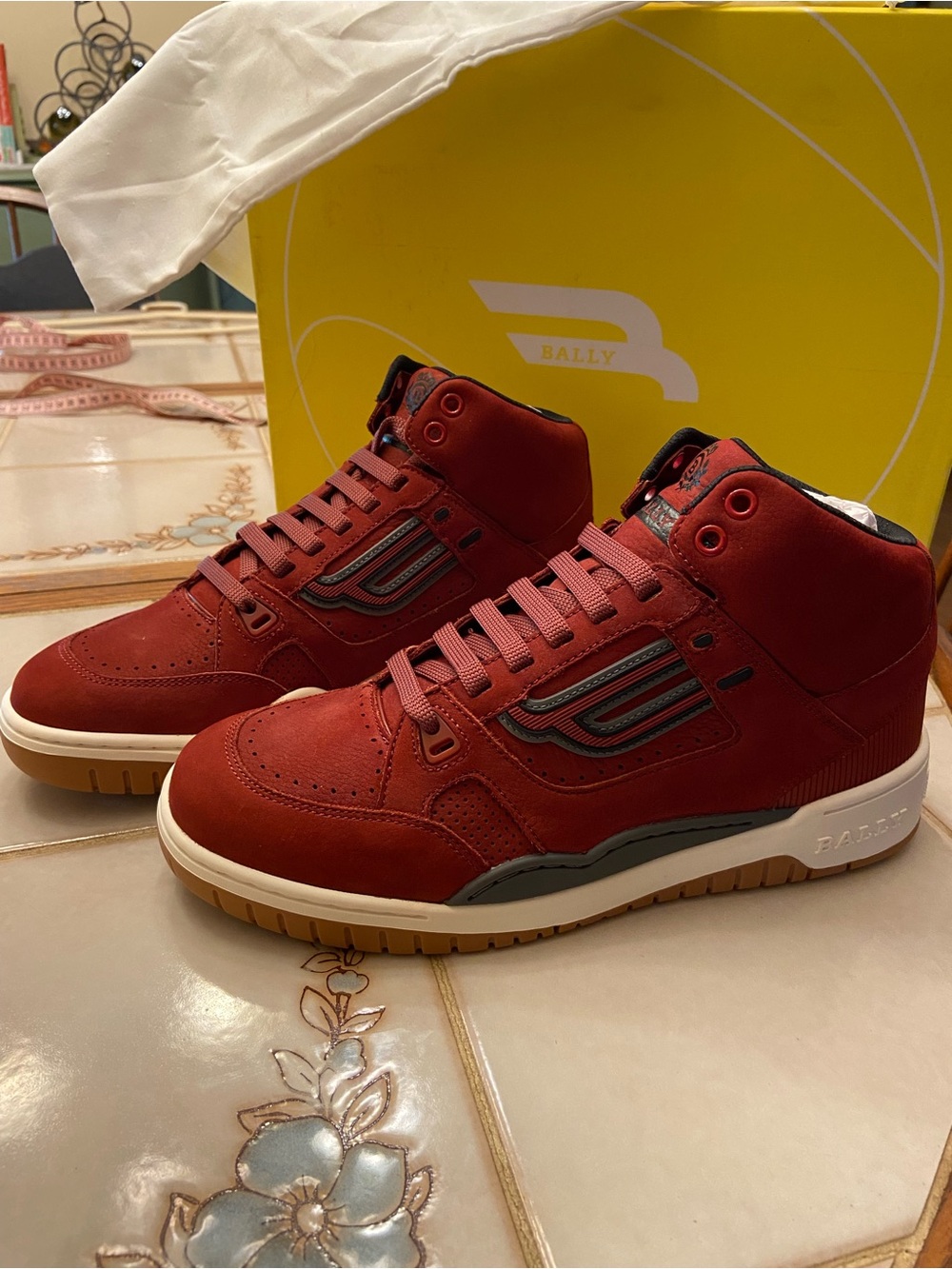 Bally Men's Burgundy Suede High-Top Sneakers